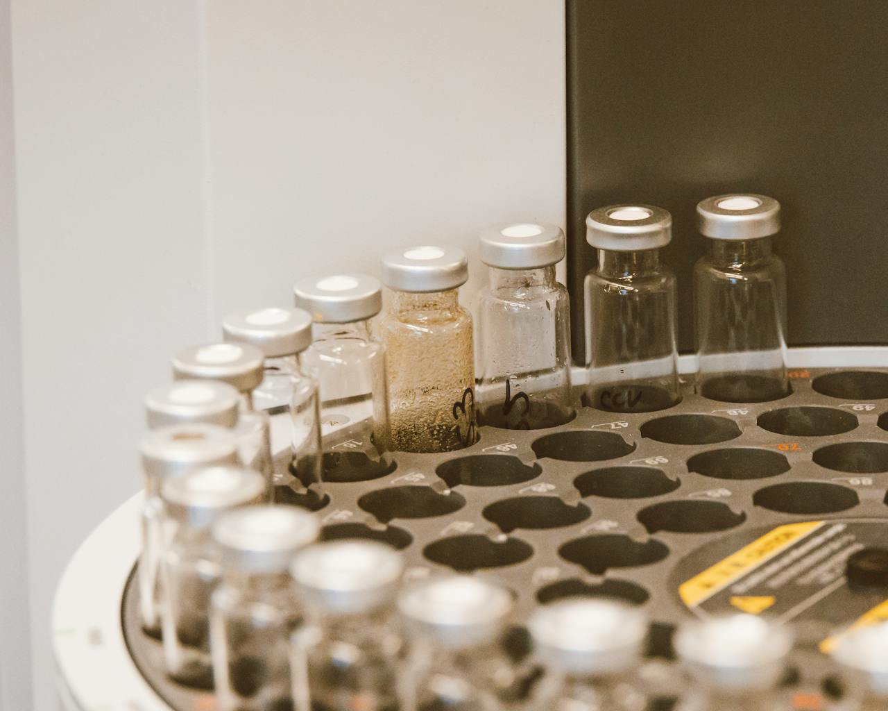 gallery-04 Vials arranged in a lab rack, showcasing scientific organization and research preparation.